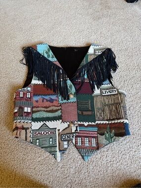 vintage western-themed tapestry vest Dion of Texas Size M